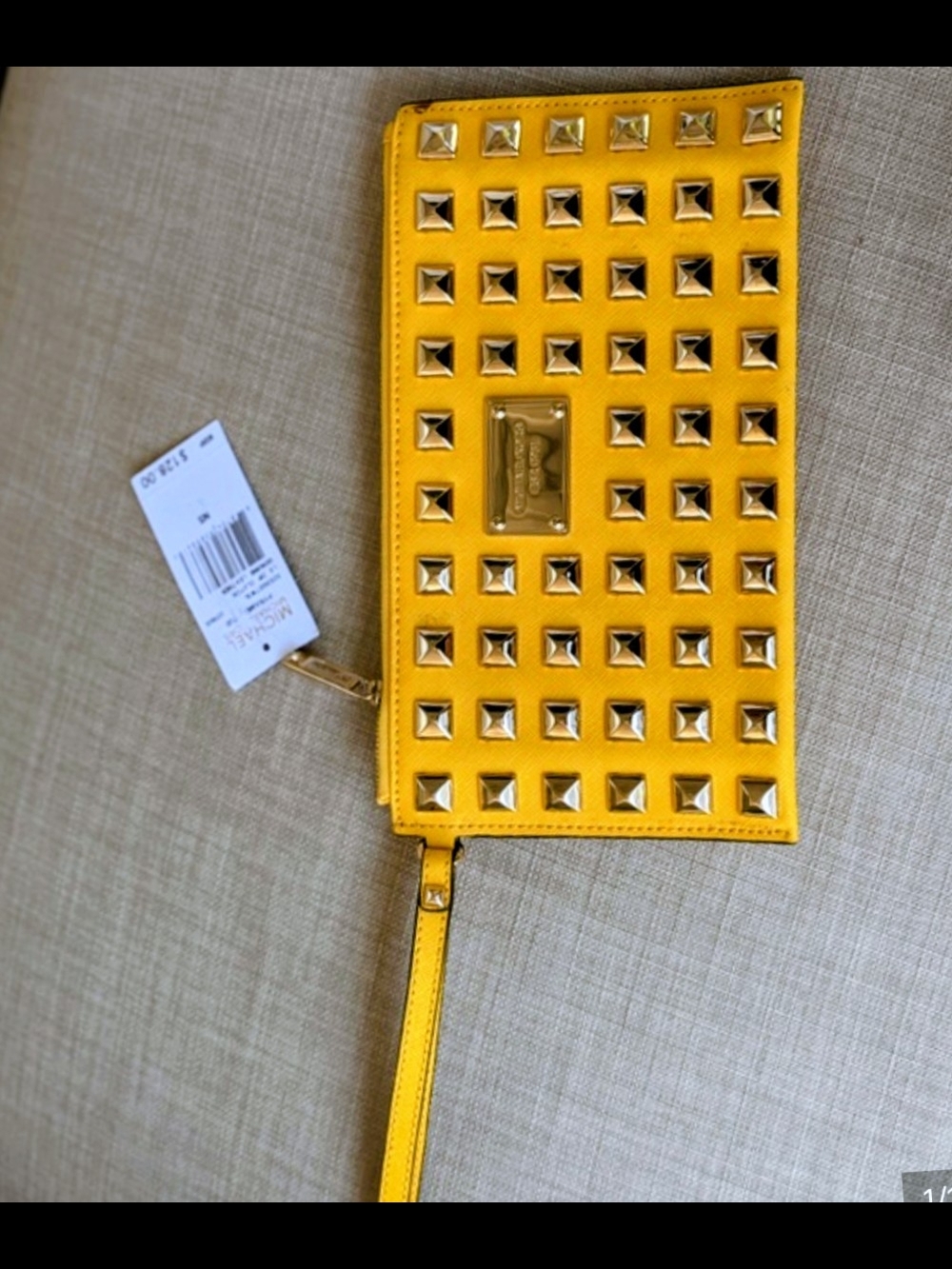 NWT Michael Kors Large Yellow Pyramid Stud Zip Clutch